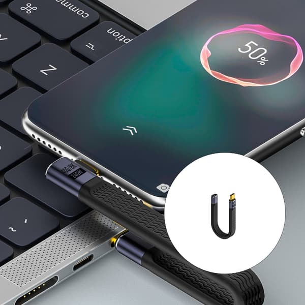 USB C Kort Kabel 240W Hurtiglading 40Gbps Overføring Silikonledning 13CM null - 5
