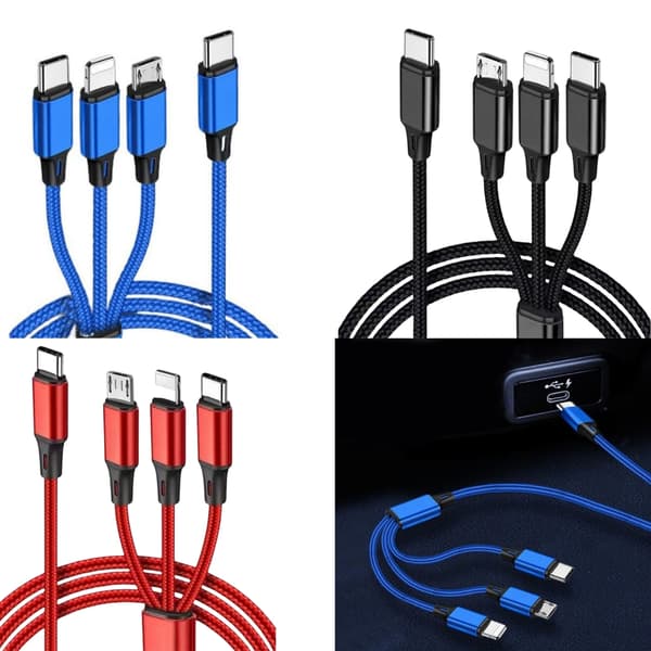 3 i 1 Flätad USB-laddare 1,2 m Snabb Laddningskabel Effektiv Dataöverföring Red