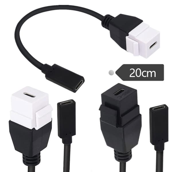 Snabb Laddning USB 3.1 Typ C Keystone Förlängningskabel för Väggkontakter Black