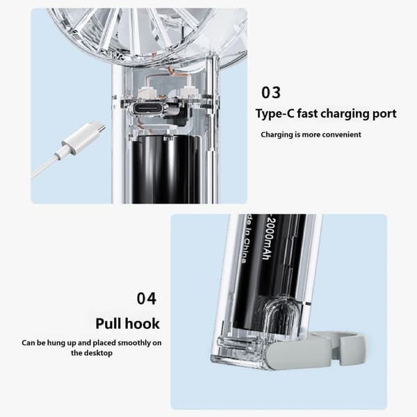 USB Håndholdt Ventilator 2000mAh Plastiktekstur til Pendling, Picnics og Hverdagsbrug Purple