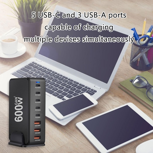 600W GaNs Laddare Bärbara Datorer USB C USB A Snabbladdning PD Laddning för Telefonladdare White US Plug