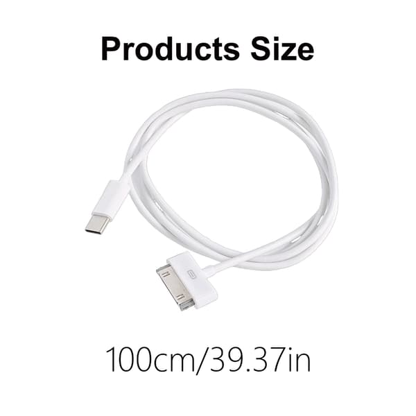 USB C til 30-pin stik kabel til effektiv opladning og dataoverførsel til Phone 3G/3GS til Phone 4/4S White