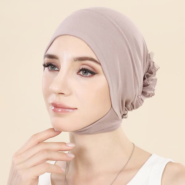 Muslimsk blomsterhijab stilig lue turban hodeplagg for kvinner elastisk hårsjal multifunksjonelt hodeplagg Black