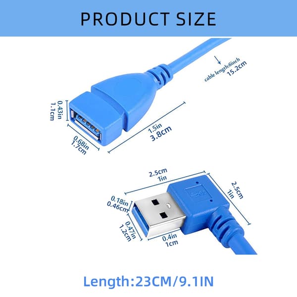 Høyhastighets USB 3.0 Vinklet Skjøtekabel Hann til Hunn Data for Elektronikk null - Bend left