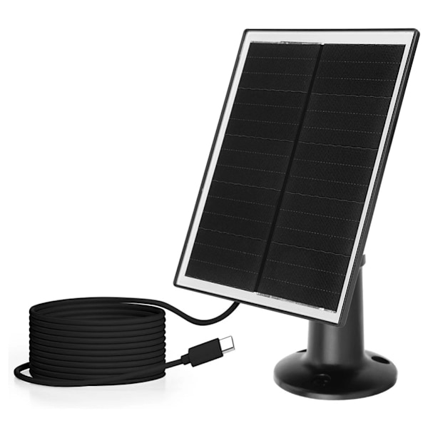 Solpanel för övervakningskamera, 6W Solpanel Typ-C, Kamera Solpanel för uppladdningsbart batterikamera Black