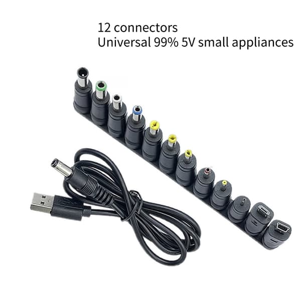 Multifunksjonell USB til 5.5x2.1mm 5V Ladekabel Strømforsyningskabel + Adaptere