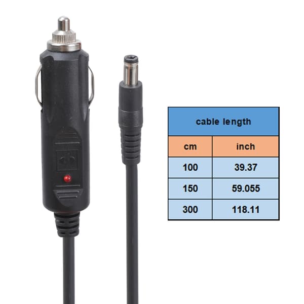 Bilstrømforlengelseskabel DC5.5x2.1mm hannplugger 12V 24V 10A sikring LED-lys 1m