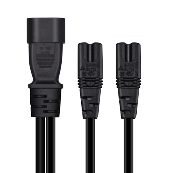 32cm 3-polig IEC320-C14 Hanplugg till IEC320-C7+C7 Honkontakt Adapterkabel Y-delare Strömförsörjningsomvandlarkabel