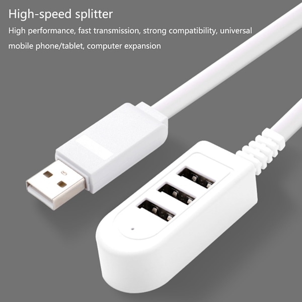 3-port USB Hub Splitter Extender USB Adapter Höghastighets Splitter Notebook En-till-Tre Extender Hub för Stationär Dator Laptop 1.2m