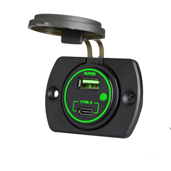 66W Biloplader USB Telefon Oplader Strømadapter med LED 12/24V Universal Green - With switchh