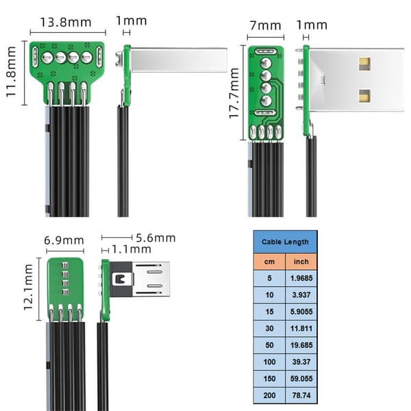 USB til USB 5-bens retvinklet kabel 480 Mbps dataoverførsel opladning USB 2.0 10cm USB left
