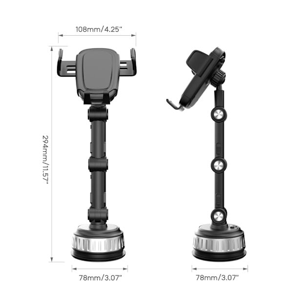 360° Universal Bilhållare Stativ Vindruta Instrumentpanel För Mobiltelefon GPS Gray