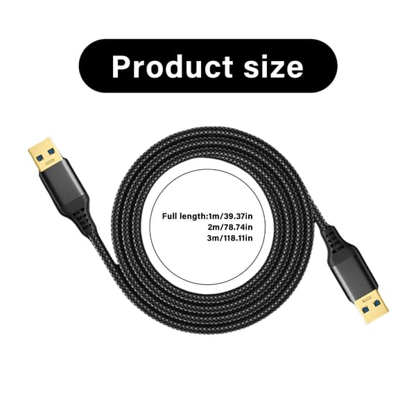 USB 3.0 Han til Han Flettet Datakabel Hurtig Hastighed 5Gbps Transmission til Ventilator Grey 1m