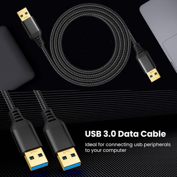 USB 3.0 Han til Han Flettet Datakabel Hurtig Hastighed 5Gbps Transmission til Ventilator Grey 1m