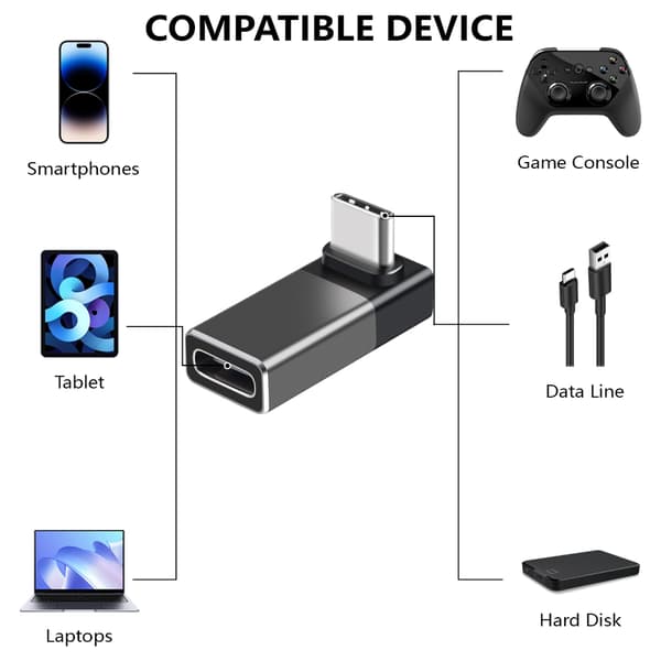 USB 4.0 40Gbps 240W Hurtig USB C Oplader Han til Hun Adaptere til Bærbare Computere Grey