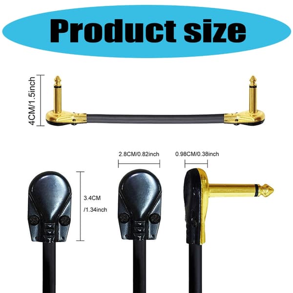 2 st/förpackning Gitarr Patchkabel 6,35 mm 1/4 tums Plugg Rätvinklig Anslutningskabel Silver