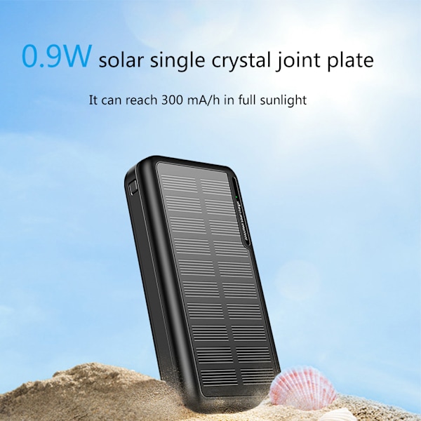 30000mAh Solpanel Powerbank för Smart Mobiltelefon USB Solladdare Bärbar Extern Batteripack