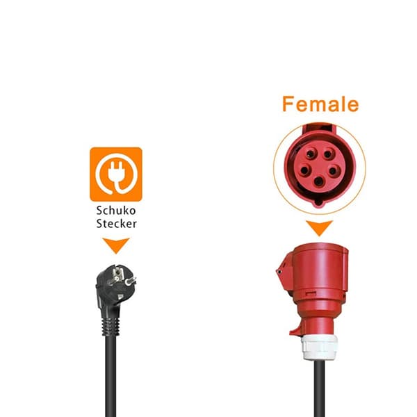 16A Schuko til CEE 5-pins strømadapter for ladeadapter for elektrisk bil 16A 11KW