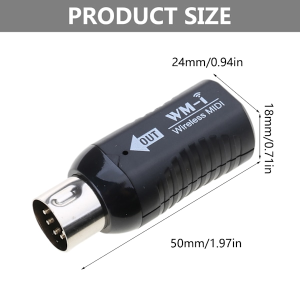 5-PIN Trådlös MIDI-adapter med låg latens MIDI Gitarrsystem Mottagare Sändare Black