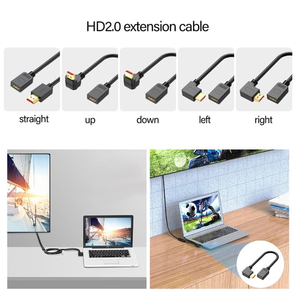 Snabb HDTV-videokabel hane till hona förlängningskabel stöder 4K60hz 2K 50cm down bend