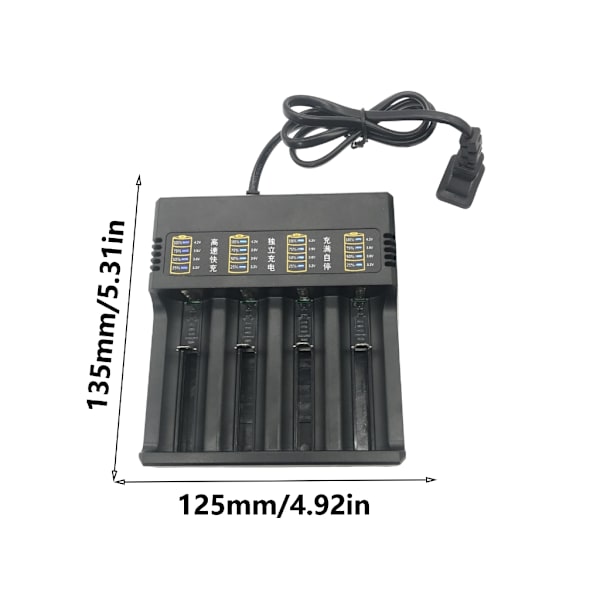 Effektiv 4-rums lithium batterioplader dock til flere størrelser og kapaciteter