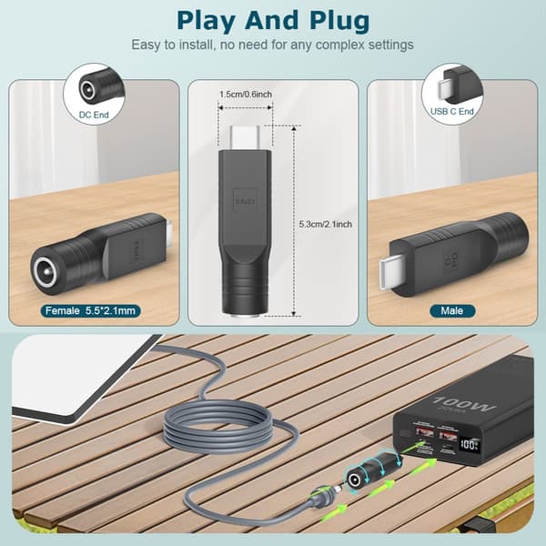 DC5521 till USB C Adapter för Mini Parabolantenn 20V Ingång Typ C till DC5.5x2.1mm Konverterare Stöder 100W Laddning null - Style B