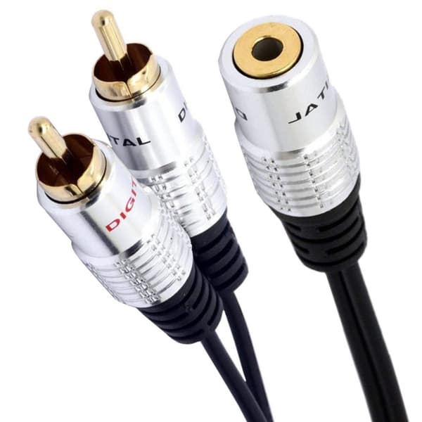 Forgyldt computerkabeladapter 3,5 mm til 2RCA konverterledning hun til han Y splitterledning sort