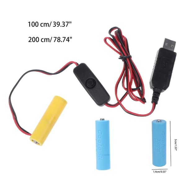 USB-strømadapter for AA-batteri, erstatter 2 AA 3V-batterier for LED-lys 2m