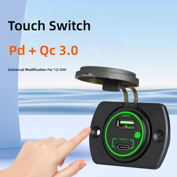66W Billader USB Telefonlader Strømadapter med LED 12/24V Universal Red - With switchh