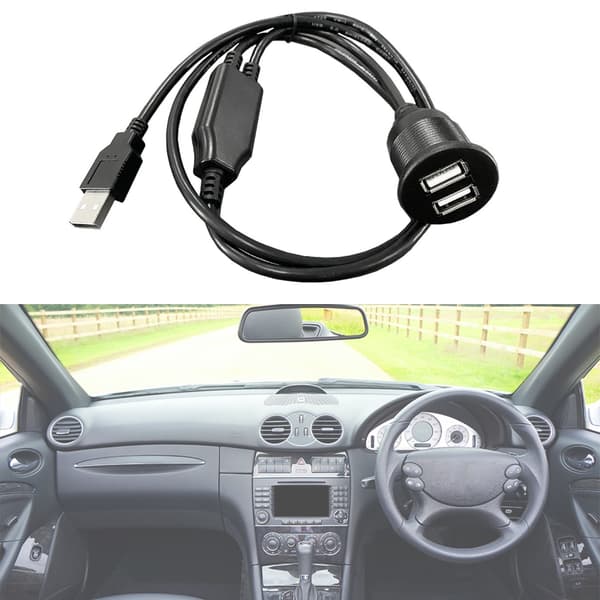 Auto Dual Ports USB forlængerkabel Dashboard Flush Mount til bil lastbil både
