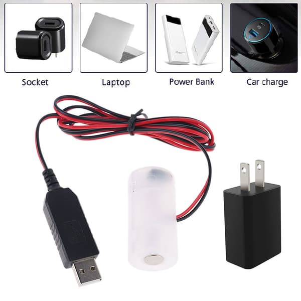 US Plug USB-strømadapter erstatter 1-4 stk 1,5 3 4,5 6V LR14 C-batterier US Plug