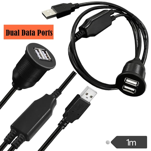 Auto Dual Ports USB forlængerkabel Dashboard Flush Mount til bil lastbil både