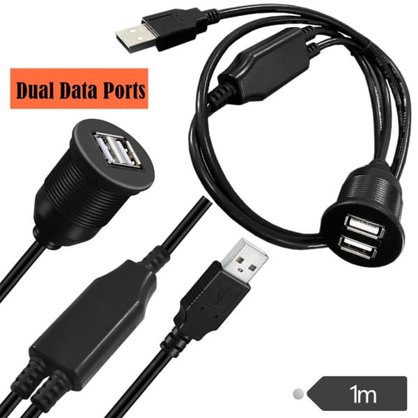 USB-förlängningskabel med dubbla portar för bil, lastbil och båt - Fästes i instrumentbrädan
