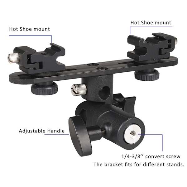 DSLR Dubbel Blixtfäste 2-Hotsko Fäste Speedlight Stativ Parasoll Blixt Hållare