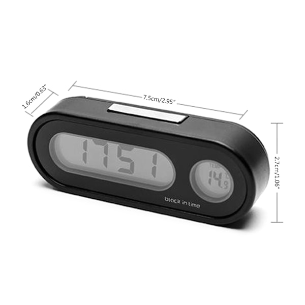 Mode- & Temperaturklocka för Bil, Digital Klocka med Termometer, Mini Instrumentbräda Klocka 12/24 Timmars Område -20-50℃