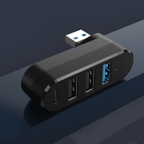 180° Roterbar 4 Port USB 3.0 2.0 Hub USB C Høj Hastighed Dataoverførsel Harddisk Black