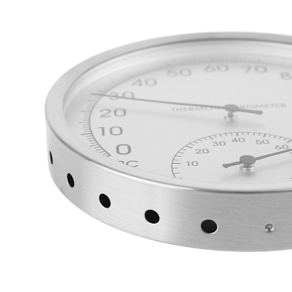 Väggmonterad termometer och hygrometer i rostfritt stål, 5 tum, för inomhus, utomhus och bastu