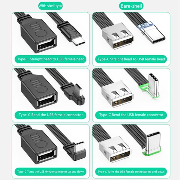 USB C til USB 2.0 Adapter USB Adapter OTG Kabel USB C Han til USB Hun OTG 5cm Bend up down bare