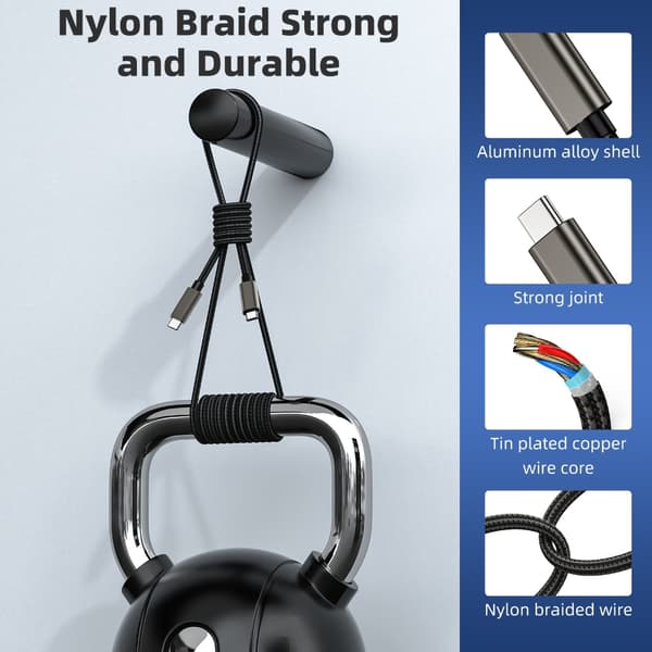 Nylonpunottu USB C -kaapeli PD240W 20Gbps Data USB C - USB C 3.2 Gen 2x2 -kaapeli 2m