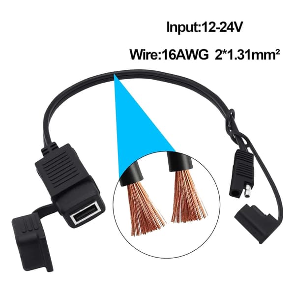 Motorsykkel USB-lader SAE til USB-strømkabel 5V/2A med vanntett deksel
