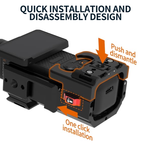 Kameraburs i aluminium för Pocket 3, expansionsskyddsram null - Quick installation