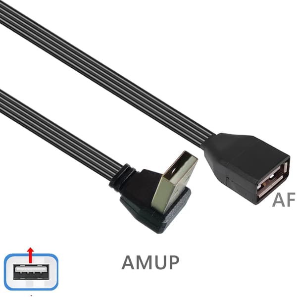 Flat datakabel USB 2.0 forlengelseskabel 90 graders/rett hode hann til hun 5cm straight head