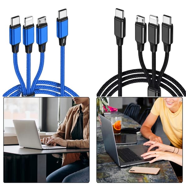 3 i 1 Flätad USB-laddare 1,2 m Snabb Laddningskabel Effektiv Dataöverföring Red