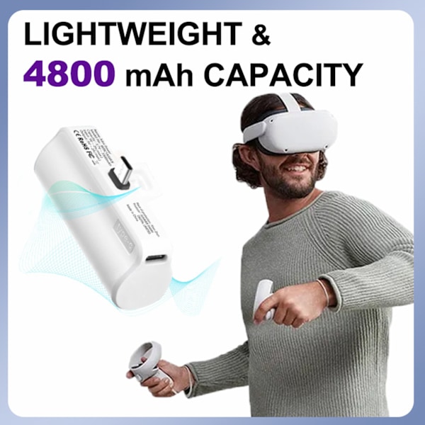 Ultralätt VR-batteripack för Oculus Quest 2 - Lättviktsförlängd batteri USB-C strömkabeltillbehör
