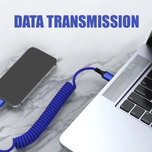 Svart/ Blå/ Grön/ Rosa/ Röd Laddningskabel Data Kabel Fjäder Flexibel TPE-kabel Blue