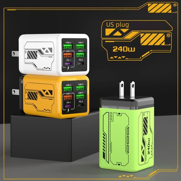 240W hurtigladeadapter USB-lader 4 USB 2 Type C Effektiv varmreduksjon Green EU