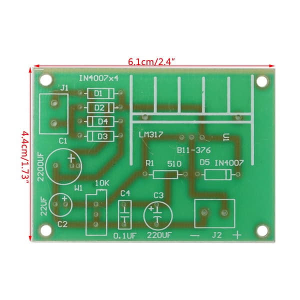 LM317 Justerbar Strømforsyningskort med Ensrettet AC til DC Input DIY-sæt