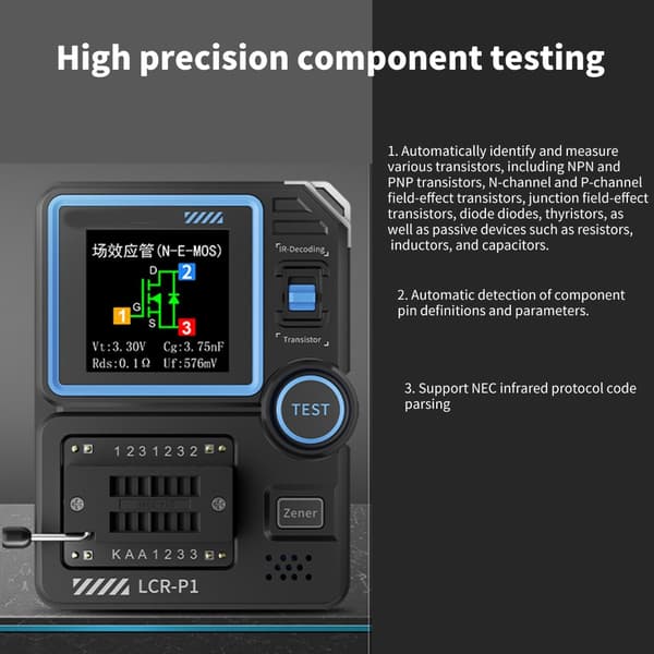 Multifunksjonell Transistortester Nøyaktig Måling & Komponentdeteksjon LCRP1 English versio