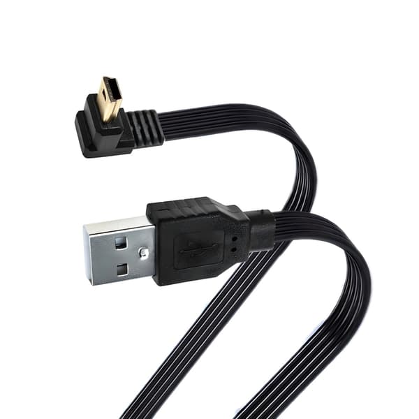Rettvinklet USB til Mini USB-kabel i silikon, flat ledning egnet for lading 1m Upward bend