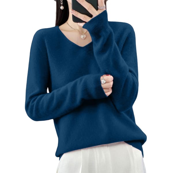 Dam Casual V-ringad Långärmad Tröja Pullover Vinter Varm Stickad Tröja Jumper Toppar Blus Presenter Algae blue XL